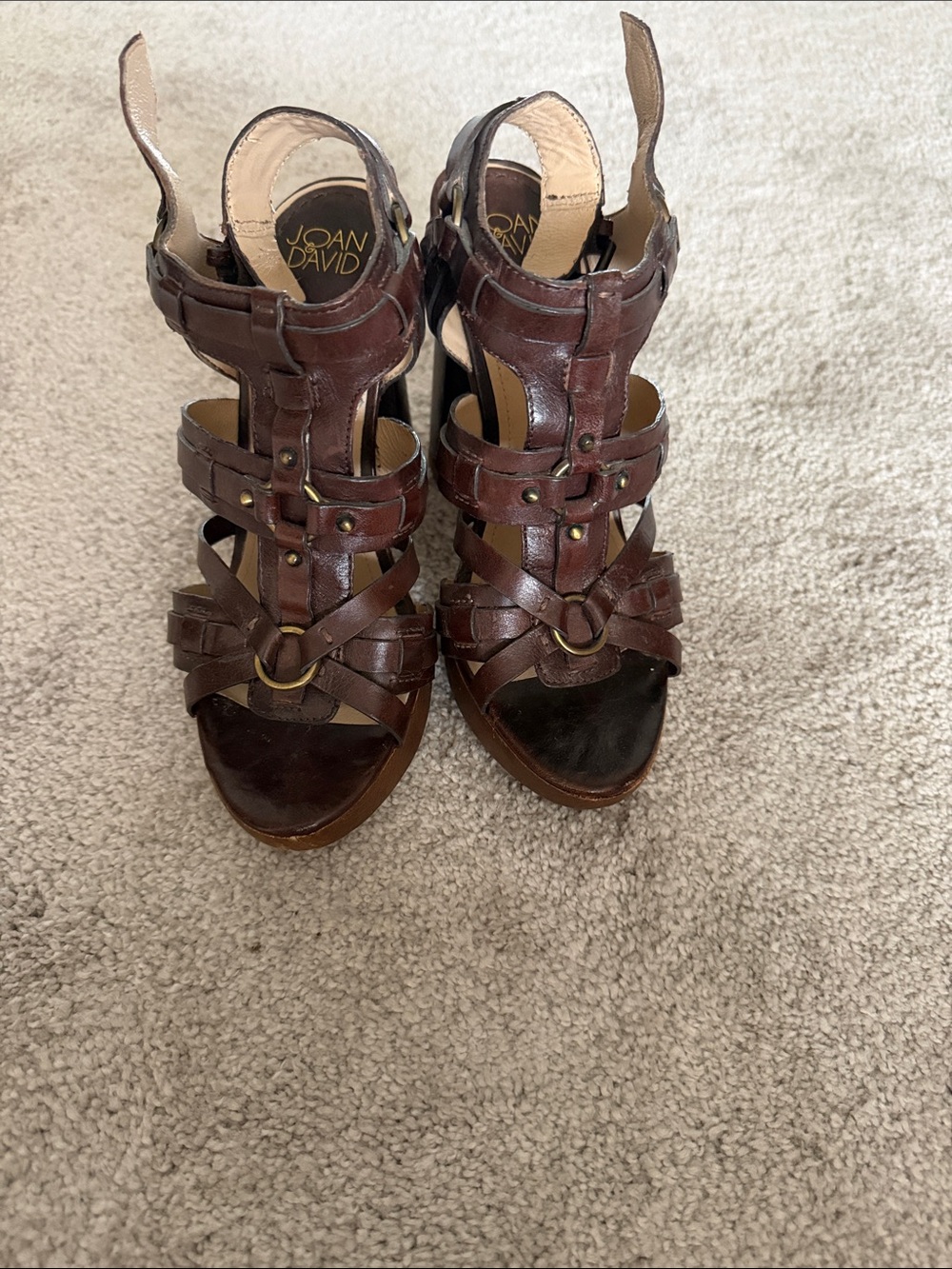 Joan & David Dark Brown Leather Strappy High Heel Sandals